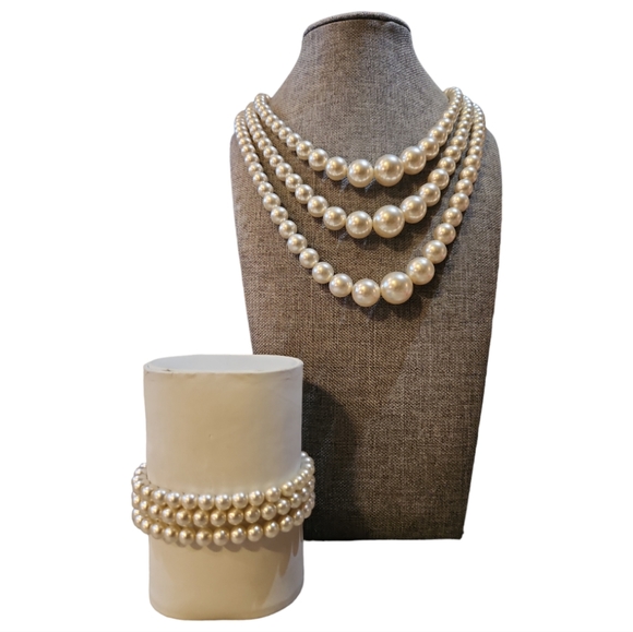 boho princess Jewelry - BUNDLE PEARL GLAM LAYERED SET & NECKLACE  AND STRETCH BRACELETTE